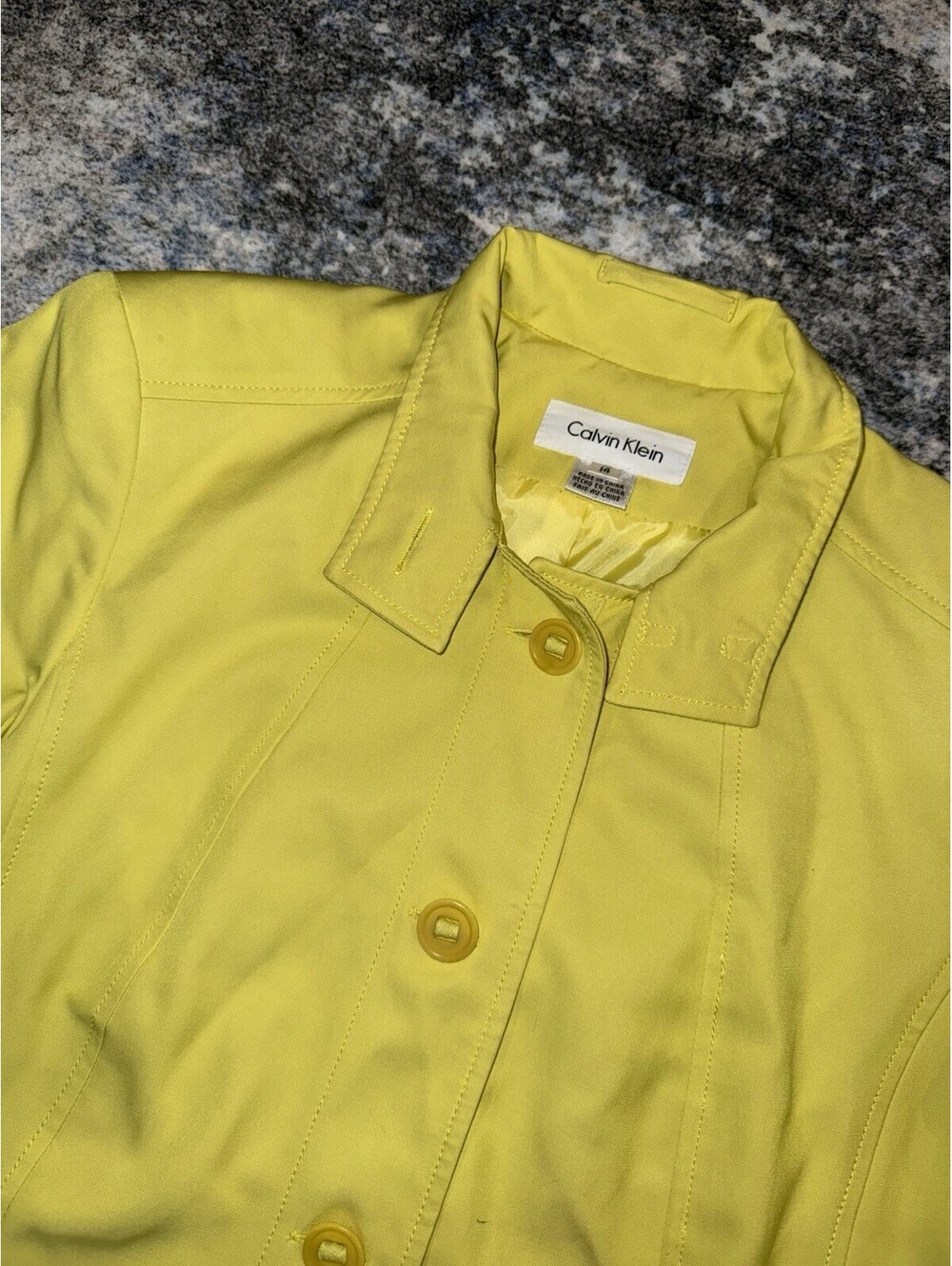Calvin Klein Womens Size 14 Yellow Lime Button Front Jacket Blazer Career